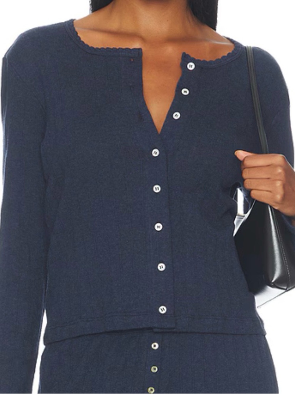 LESET Pointelle Classic Crew Cardigan White XS